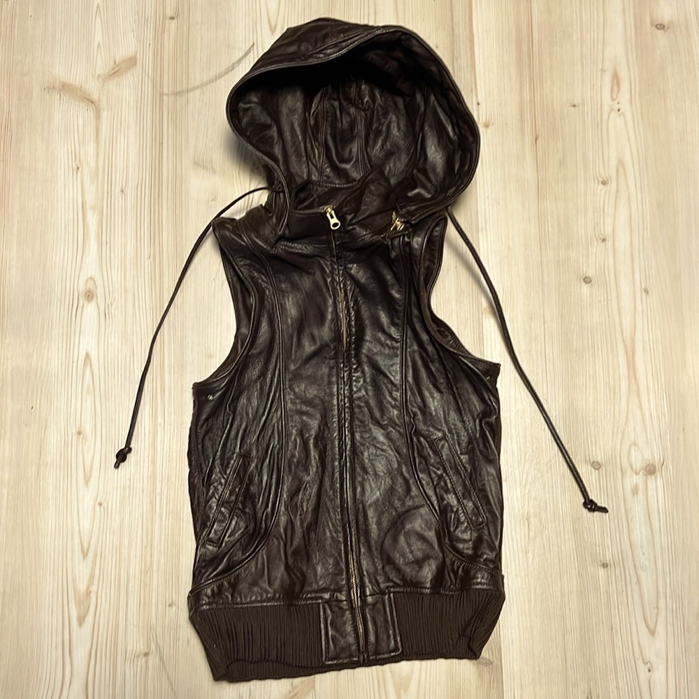 Mike & Chris Brown Leather Hoodie Vest